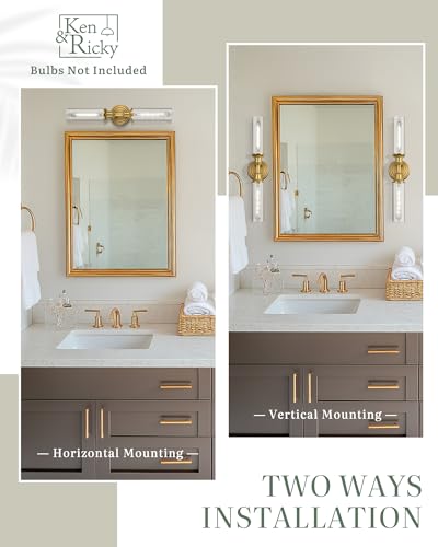 Image of Ken & Ricky Hardwired Modern 24 inch Wall Sconces Set of Two, Gold | Clear Glass,Easy Install,Sconces Decor,2PK,Wall Light fixtures for Bathroom Mirror Living Room Hallway Bedroom