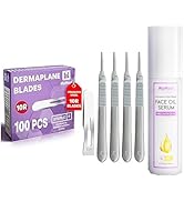 Dermaplaning Oil, 10R Blades Dermaplaning Razor &amp; Pack of 4 Scalpel Handle # 3 Fits Surgical Blad...