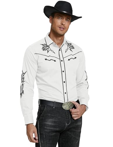 Chemise cowboy brodée COOFANDY en coton blanc extensible confort XL