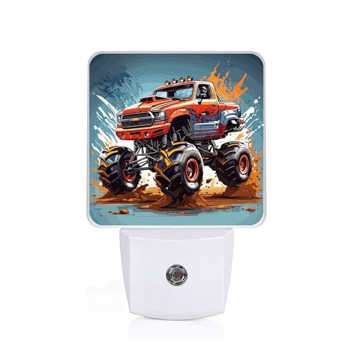 SLHFDKL Cartoon Monster Truck Night Light Plug-into Wall Cool Vehicle Cars Nightlight Lamp with Dusk to Dawn Sensor Led Lamp 0.5W Energy Efficient for Boys Girls Adults Home Decor