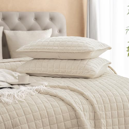 PHF Square-Box Luxury Velvet Quilt Set King Size, Sand by PHF - Used condition - Image 6