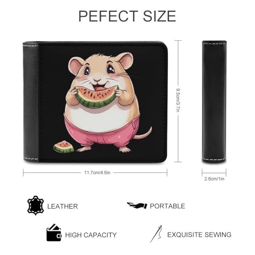 Hamster Eating Watermelon Bi-fold Wallet for Men Women Print PU Leather Slim Cash Card Holder2