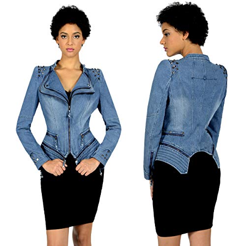 Women's Classic Denim Jacket Personality Studded Punk Motorcycle Dovetail Jacket2