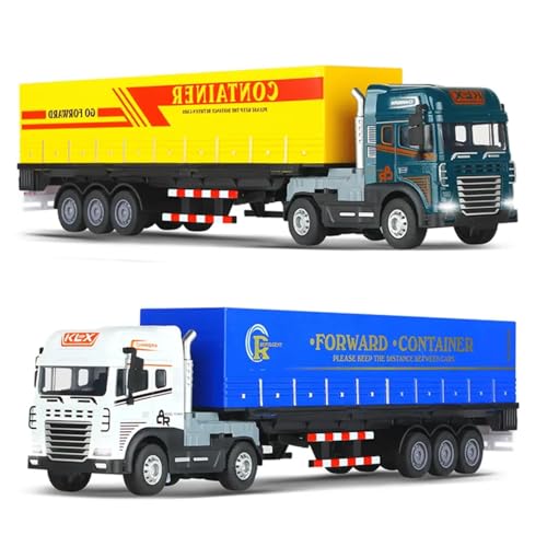 Image of Container Trailer Transport with Lights and Sounds Friction Powered Trailer Model Diecast Truck Toys Best Birthday Gift for Kids[Pack of 1] (Container Trailer Transport Truck)