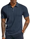 PJ PAUL JONES Mens Short Sleeve Polo Shirts Lightweight Textured Polo Shirts for Summer Navy