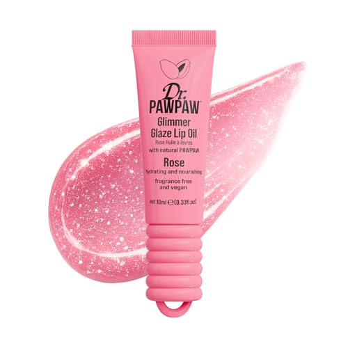 Dr.PAWPAW Glimmer Glaze Rose Lip Oil 10ml, Hydrating Glossy Lip Oil with Sheer Rosy Tint and Subtle Shimmer, Non Sticky Vegan Lip Care for Glazed Glow