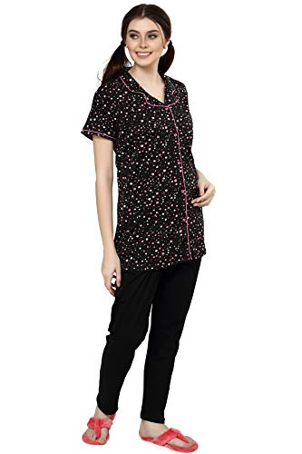 Image of Evolove Women's Polyester Half Sleeves Collared Night Suit Set /Top Pyjama Set Super Soft Comfortable (Nightsuit-Collar-HS-2)