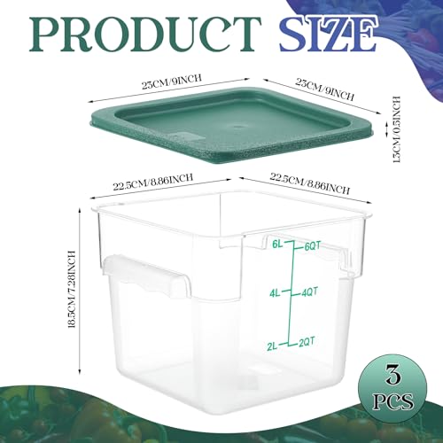 Image of Ziliny 3 Sets 6 Qt Square Food Storage Containers with Lids Dough Proofing Bucket Commercial Polycarbonate Containers with Scale Clear Airtight Cereal for Pantry Home Restaurant (Green)