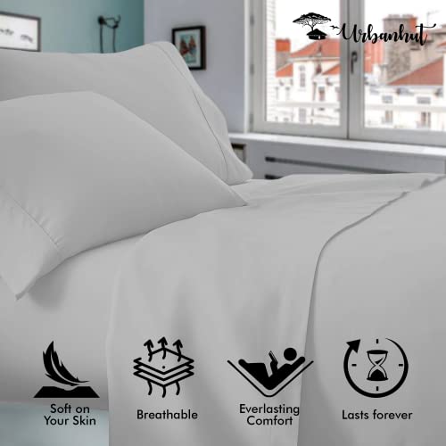 Urbanhut 700 Thread Count Luxury Queen Sheets Set, Egyptian Cotton Sheets (4 Pc Set) Quality - Sateen Sheets For Queen Size Bed - Smooth Soft & Thick Sheets With 15" Deep Pocket (Silver Grey) #TOP2