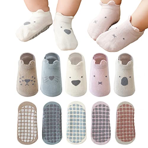 Image of Adeimoo Baby Girls Non-Slip Socks Toddler Cotton Cartoon Anti-Slip Crew Socks for Infants