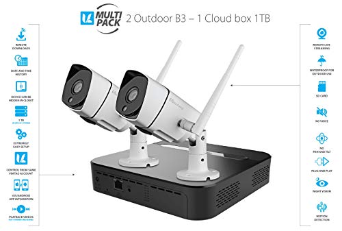 Vimtag Surveillance Outdoor Kit - 2 B3 Outdoor Camera, 1TB Cloud Storage Box | Plug/Play Wireless Security Solution