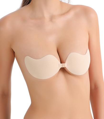 Nippies Sticky Bra - Adhesive Strapless Backless Bra for Women, Seamless Coverage, Push Up Support - Crème, with Travel Bag