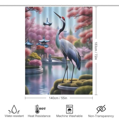 Rideau de douche Crane 140x183cm en polyester imperméable lavable avec 12 crochets