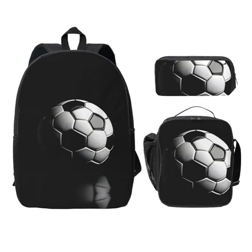 Sac à dos imprimé I Like Soccer noir EdWal 3 pièces avec trousse à déjeuner pour l'école