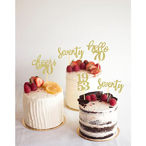 24 Pcs Glitter 70Th Birthday Cupcake Toppers For Celebrating 70Th Birthday Party Decorations For Seventy Years Old Birthday Party Supplies (Gold) #TOP3