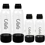 BIBO 1L & 500ml Bottle x 2, Reusable BPA-Free Sparkling Water Bottle | Replacement Accessories Compatible with BIBO Sparkling Soda Maker for Carbonated Fizzy Drinks, Black
