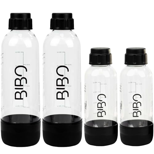 BIBO 1L & 500ml Bottle x 2, Reusable BPA-Free Sparkling Water Bottle | Replacement Accessories Compatible with BIBO Sparkling Soda Maker for Carbonated Fizzy Drinks, Black