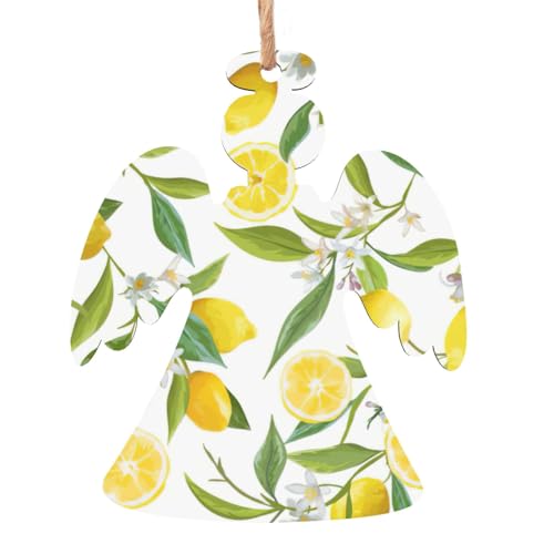 Adornos de madera con estampado de limones tropicales frescos, colgantes de Navidad, decoración de árbol de Navidad, ángeles, campanas