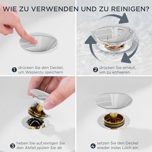 FORIOUS Wasserhahn Bad Hoch mit Ablaufgarnitur,360° Drehbar Edelstahl Waschtischarmatur Hoch mit Warm/Kaltwasser Mischbatterie Einfache Montage für Badezimmer Waschbecken