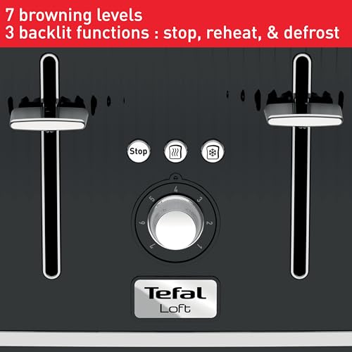 Tefal Loft 4-Slot Toaster, 7 Browning Levels, Defrost, Stop + Reheat Functions, Removable Crumb Tray, High-lift + Self-Centring Racks, 1700W, TT760840, Classic Design in Black - Image 5