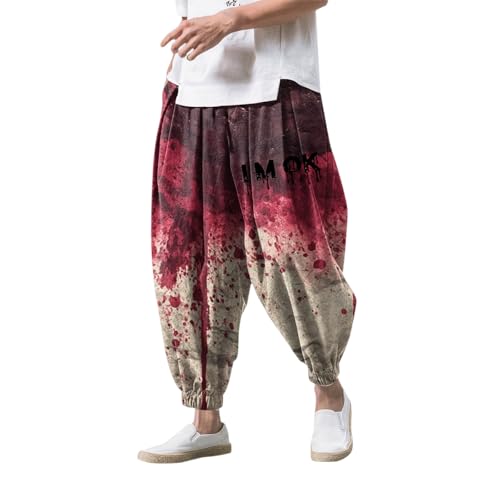 Harem Pants for Men Halloween Horror Blood Splatter Print Streetwear Loose Fit Tapered Cropped Casual Trousers