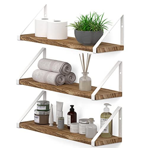 Image of OrganizeMee Wooden Decorative Corner Shelves for Living Room,Floating Shelf for Wall,with Metal Brackets Suitable for Kitchen, Living Room, Bedroom Wall d�cor2 (24 Inch White)