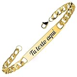ErenBros Esclava hombre personalizada con grabado láser | Pulsera personalizada de acero inoxidable | Regalo cumpleaños y día del padre (DORADO, 21 CM)