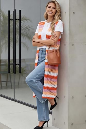Image of Cakulo Womens Crochet Cardigan Summer Sleeveless Hollow Out Long Vest 2026 Boho Beach Vacation Swim Cover Up