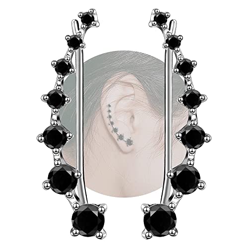 Sterling Silver Climber Earrings for Women 7 Crystals Ear Cuffs Cartilage Hypoallergenic Jewelry Dainty Fashion Birthday Gift for Women (Black) by Elensan - Used condition - US$12.74