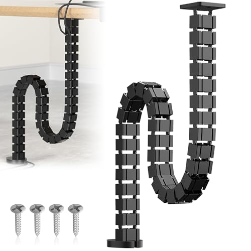 KOVSGQ Guía De Cables Vertical Columna Organizadora De Cables Gestión De Cables Flexible para El Escritorio 125cm Guía De Cables De Montaje para Escritorio Regulable En Altura (Negro)
