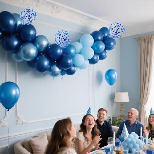 Image of 60 PCS Blue Balloons, 12 Inch Navy Light Metallic Chrome Confetti Blue Balloon for Birthday, Wedding, Boy, Baby Shower Party Decoration