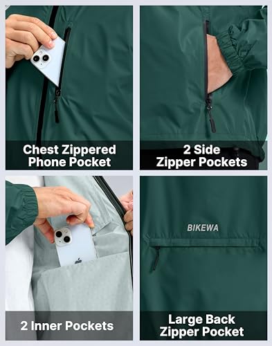 Image of Bikewa Men's Cycling Rain Jackets Waterproof Running Bike Windbreaker Lightweight Packable Hooded Jacket