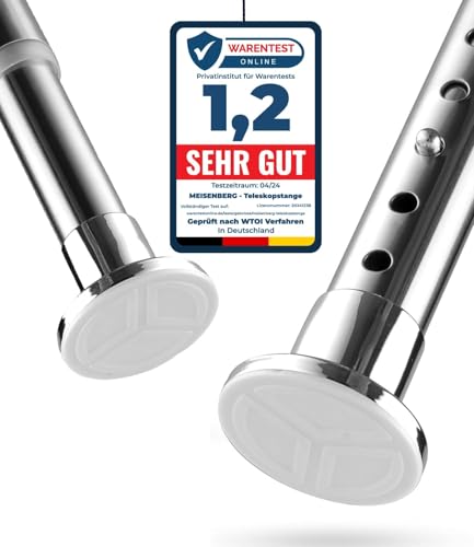 MEISENBERG Tringle Extensible entre 2 Murs, 260-310, Argent Inox, Ø 25 mm, Barre de Douche Sans Percage pour Rideaux, Salles de Bains et Balcon