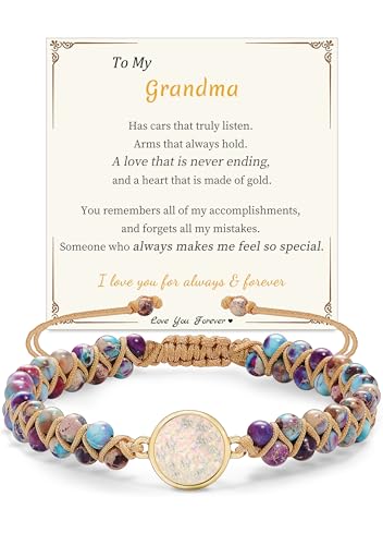 Image of Gifts for Grandma Bracelet, Grandma Gifts from Granddaughter Birthday Christmas Gift Mothers Day to My Grandmother Bracelets Jasper Natural Stone Beaded Bracelets Jewelry for Women