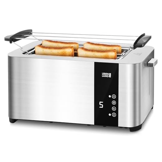 LEBENLANG Tostapane con pinze in acciaio inox 4 fette - LED touchscreen & 7 modalità I 1400W Tostapane per toast farciti toaster I Tosta pane pinze per toast tostapane 4 fette tostapane professionale
