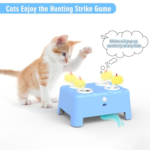 Iokheira Jouet Interactif pour Chat, 2-en-1 Jouet Automatique pour Chat, Jeu de Taupe avec 4 Trous et Souris, Jouet à Plume Mobile, Rechargeable par USB, Jouet Électronique pour Chaton – Image 6