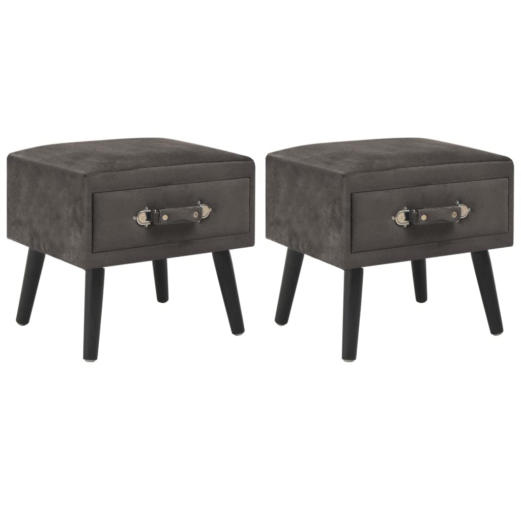 Lot de 2 tables de chevet gris en velours et pin solide de 40x35x40 cm