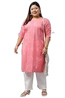 XL LOVE - By Janasya Women's Plus Size Pink Cotton Bandhni Print Straight Kurta(PJNE3759-KR-6XL)
