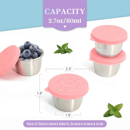 Image of Qukaka Salad Dressing Container to Go,Handy Leakproof Stainless Steel Meal Prep Containers Reusable,Sauce Containers for Lunch Box, Picnics, Travel, Office and Kitchen Storage (Pink, 2.7oz)