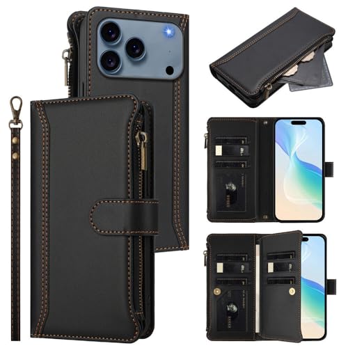 Étui en cuir iPhone 17 Air noir housse portefeuille haut de gamme