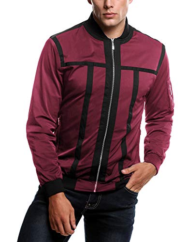 COOFANDY Men's Casual Slim Lightweight Softshell Zipper Windbreakers Bomber Jacket Red
