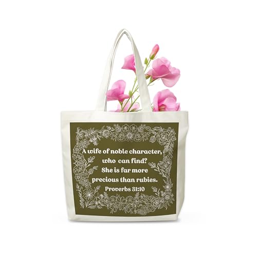 Christian Canvas Tote Bag, Religious Flowers Aesthetic Shopping Grocery Bag, Vintage Beach Bag Gifts For Women Lady Sister Friend Family, Bible Verse Reusable Grocery Bag, Spring Party Totes, 17