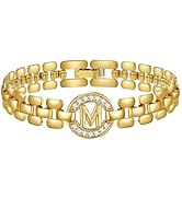 WEDDINEN Initial Bracelets for Women, 14K Gold Plated Letter A-Z Bracelets with Diamonds,Thick Ch...