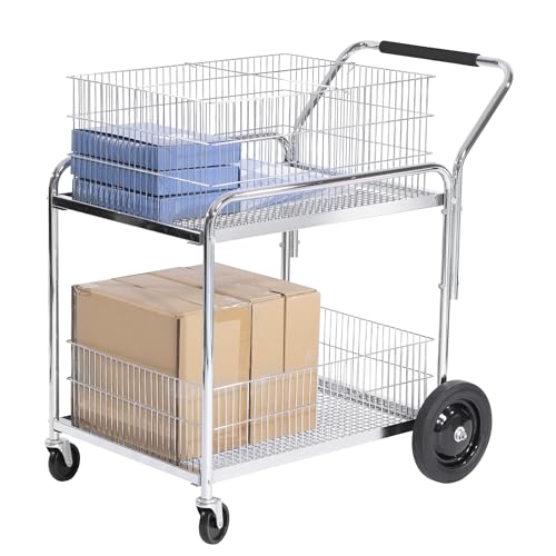 GAMINA KAVISI Mail Office File Cart, 400lb Capacity Heavy Duty Steel File Organizer Cart, 2 Shelf Basket Wire Office File Cart for Offices, Home, Grocery, Warehouse