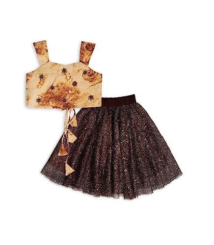 Image of ANNECA baby girl's designer rayon cotton modern crop top and naylon soft net knee lenth skirt clothing set