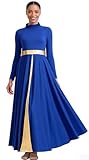 QZSH Praise Dance Dresses for Women Liturgical Dance Dress Metallic Fit Full Length Dancewear (238136-05-S)