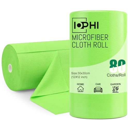 iophi 80 panos de limpeza de microfibra, reutilizáveis, em rolo, para carro, casa e cozinha, panos de limpeza removíveis em 30 x 30 cm, verde erva