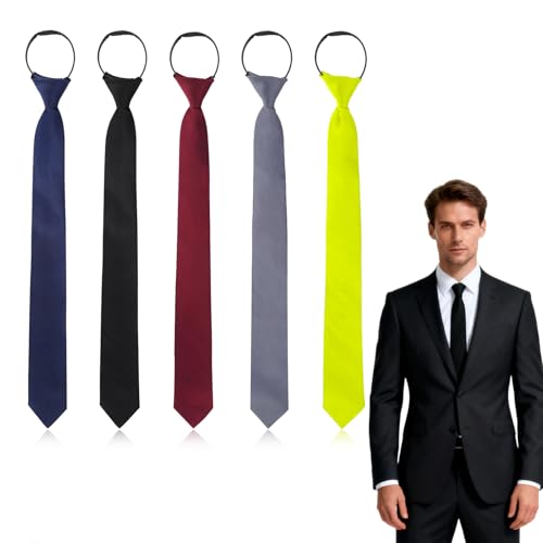 ElevaPulse 5 Stück Herren Krawatten, Krawatten für Herren, Tie Set mit Reißverschluss, Schlips Herren in Mehrfarben, Krawatte Blau, Rot, Gelb, Schwarz, Weiß, Ideal für Büro, Hochzeit, Party, 5cmx48cm