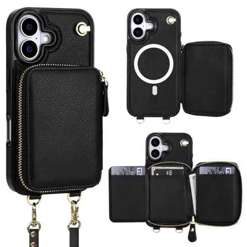 Étui portefeuille iPhone 17 Bocasal MagSafe noir avec bandoulière et protection RFID