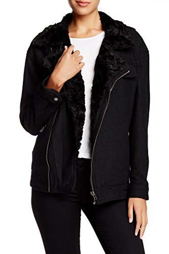 Free People Faux Fur Trim Slouchy Jacket, M, Black